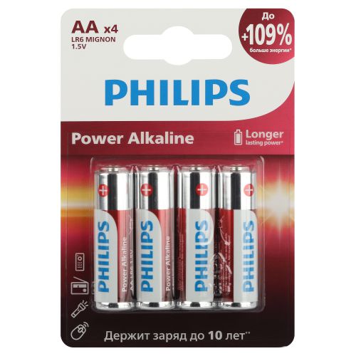 Элемент питания алкалиновый AA/LR6 1.5В Power (блист.4шт) LR6P4B/51 Philips Б0062746 Элемент питания алкалиновый AA/LR6 1.5В Power (блист.4шт) LR6P4B/51 Philips Б0062746