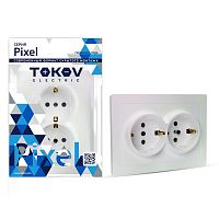 Розетка 2-м СП Pixel 16А IP20 с заземл. защ. шторки в сборе перламутр. TOKOV ELECTRIC TKE-PX-R2FZSF-C04