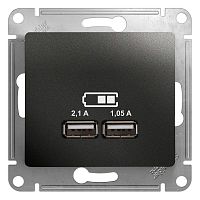 Розетка USB 2-м СП Glossa тип A+A 5В/2100мА 2х5В/1050мА механизм антрацит SE GSL000733