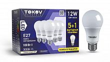 Набор ПРОМО лампа светодиодная 12Вт А60 3000К Е27 176-264В (Promo 5+1 шт) TOKOV ELECTRIC Promo-A60-E27-12-3K