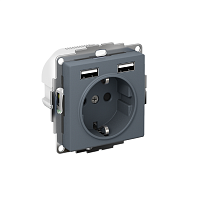 Розетка 1-м СП AtlasDesign 16А IP20 с 2-мя заряд. устройствами USB тип A+A 5В/2.4А 2х5В/1.2А механизм грифель SE ATN000730