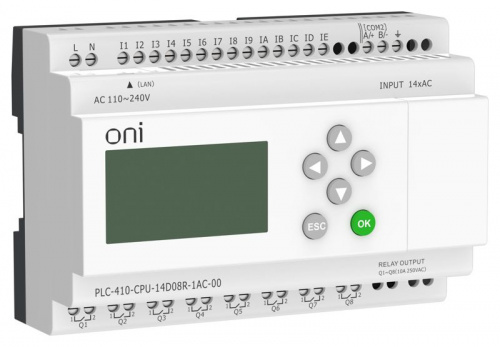 Модуль ЦПУ ПЛК 410 14 DI 8 RO 220В AC с Ethernet портом с экраном ONI PLC-410-CPU-14D08R-1AC-00 Модуль ЦПУ ПЛК 410 14 DI 8 RO 220В AC с Ethernet портом с экраном ONI PLC-410-CPU-14D08R-1AC-00