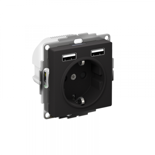 Розетка 1-м СП AtlasDesign 16А IP20 с 2-мя заряд. устройствами USB тип A+A 5В/2.4А 2х5В/1.2А механизм карбон SE ATN001030