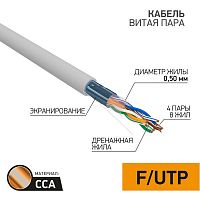 Кабель витая пара F/UTP кат.5E 4х2х24AWG solid CCA PVC сер. (м) PROCONNECT 01-0142-3