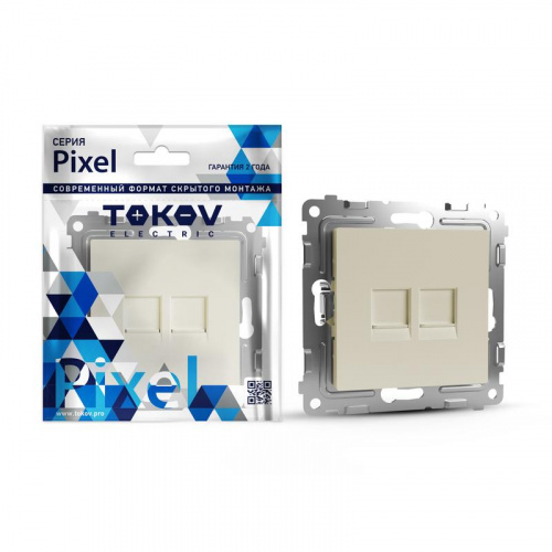 Розетка компьютерная 2-м СП Pixel RJ45 кат.5E механизм беж. TOKOV ELECTRIC TKE-PX-RC2-C02