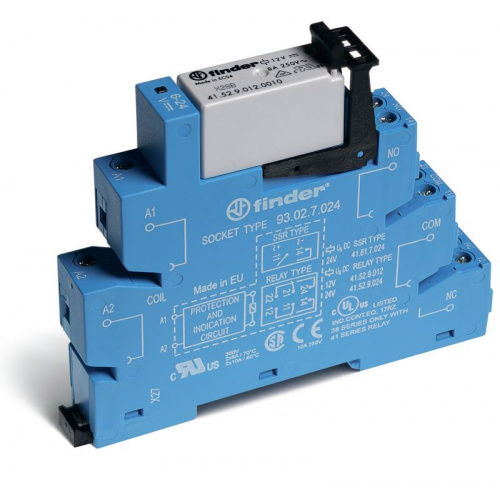 Модуль интерфейсный (сборка 41.52.9.024.0010 + 93.02.7.024) электромеханич. реле 2CO 8А AgNi 24В DC (чувствит.) IP20 винт. клеммы FINDER 385270240050