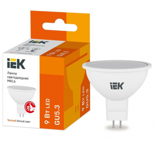 Лампа светодиодная MR16 софит 9Вт 230В 3000К GU5.3 IEK LLE-MR16-9-230-30-GU5