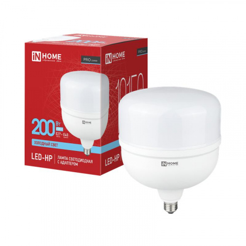 Лампа светодиодная LED-HP-PRO 200Вт 6500К E27 с адаптером E40 19150лм 230В IN HOME 4690612066547 Лампа светодиодная LED-HP-PRO 200Вт 6500К E27 с адаптером E40 19150лм 230В IN HOME 4690612066547