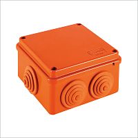 JBS100 Коробка огн. E110, о/п 100х100х55мм, без галогена, 6 вых., IP55, 10P, (1,5-6 мм²), цвет оранж. Экопласт
