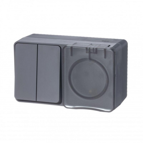 Блок ОП AtlasDesign PROFI IP54 (розетка 1-м 16А заземл. защ. шторки + 2-кл. выключатель 10А) антрацит SE ATN544074