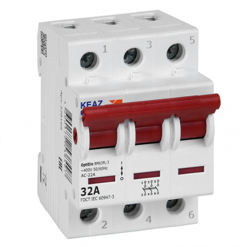 Выключатель нагрузки модульный 3п 32А OptiDin BM63PL-332-УХЛ3 (ВМ63PL) КЭАЗ 328168