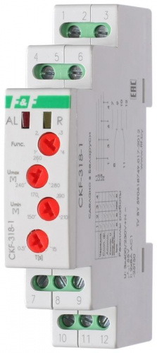 Реле контроля наличия и чередования фаз CKF-318-1 (контроль чередования; слипания фаз; регулировка верх. и нижн. порога напряжения; регулировка задержки отключения; 1 модуль; монтаж на DIN-рейке)(аналог РНПП-311М) F&F EA04.002.007