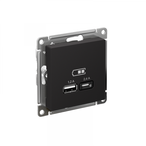 Розетка USB AtlasDesign тип A+C 5В/2.4А 2х5В/1.2А механизм карбон SE ATN001039
