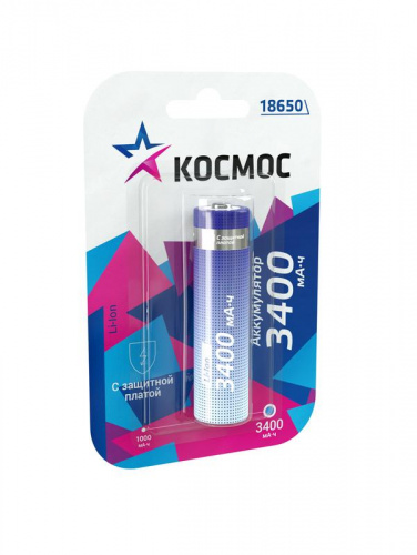 Аккумулятор Li-ion 18650 3400мА.ч с защитой (блист.1шт) Космос KOC18650Li-ion34PBL1 Аккумулятор Li-ion 18650 3400мА.ч с защитой (блист.1шт) Космос KOC18650Li-ion34PBL1