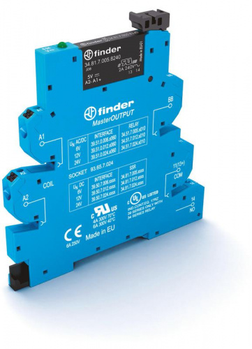 Модуль интерфейсный (сборка 34.81.7.024.9024 + 93.65.7.024) твердотельное реле MasterOUTPUT выход 6А (24В DC) 24В DC IP20 безвинт. клеммы Push-in FINDER 395070249024