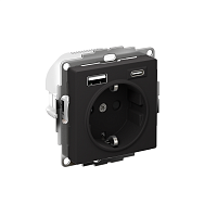 Розетка AtlasDesign 16А с 2-мя заряд. устройствами USB тип A+C 5В/2.4А 2х5В/1.2А механизм карбон SE ATN001032